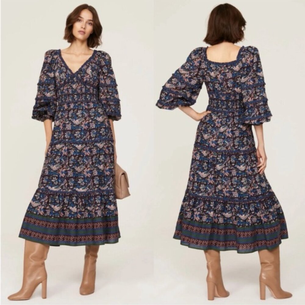 SEA NEW YORK Noah Print Smocked Midi Dress Women’s 10